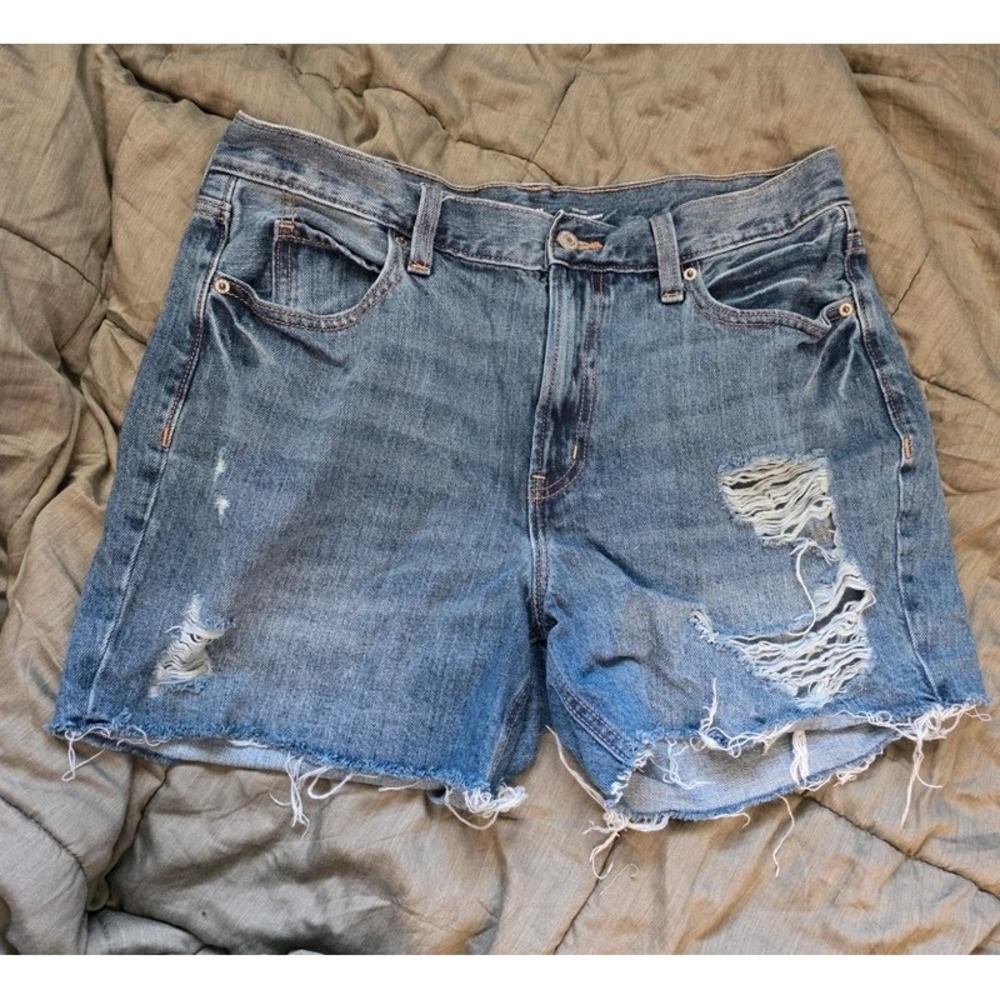 Old Navy High Rise Slouchy Straight Distressed Denim Shorts Blue Women 12